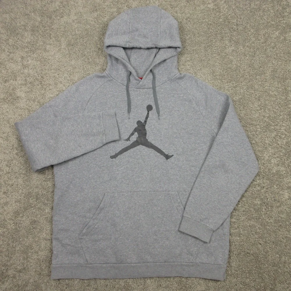 Air Jordan Sweater Mens XL Gray Heather Jump Man Logo Pullover Hoodie Sweatshirt